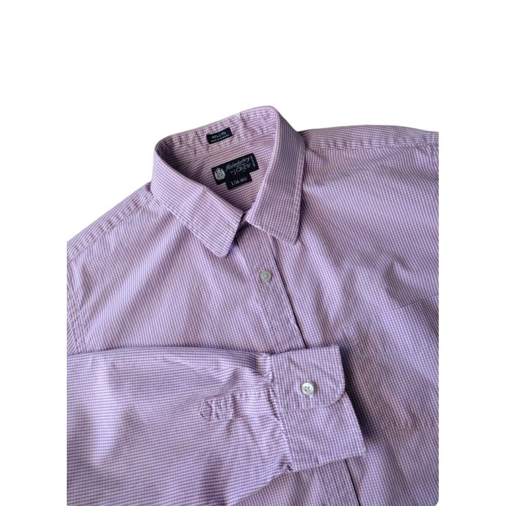 J. CREW Button Up Shirt Men Large Pink White Checked Haberdashery Long Sleeve